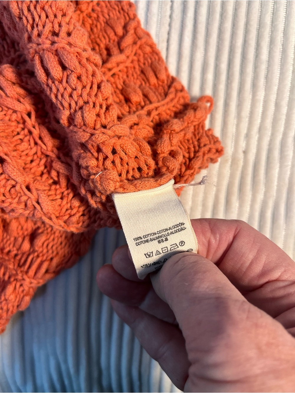 Free People Open-Knit V-Neck Oversized Cotton Sweater in Rust Orange - Picture 8 of 10